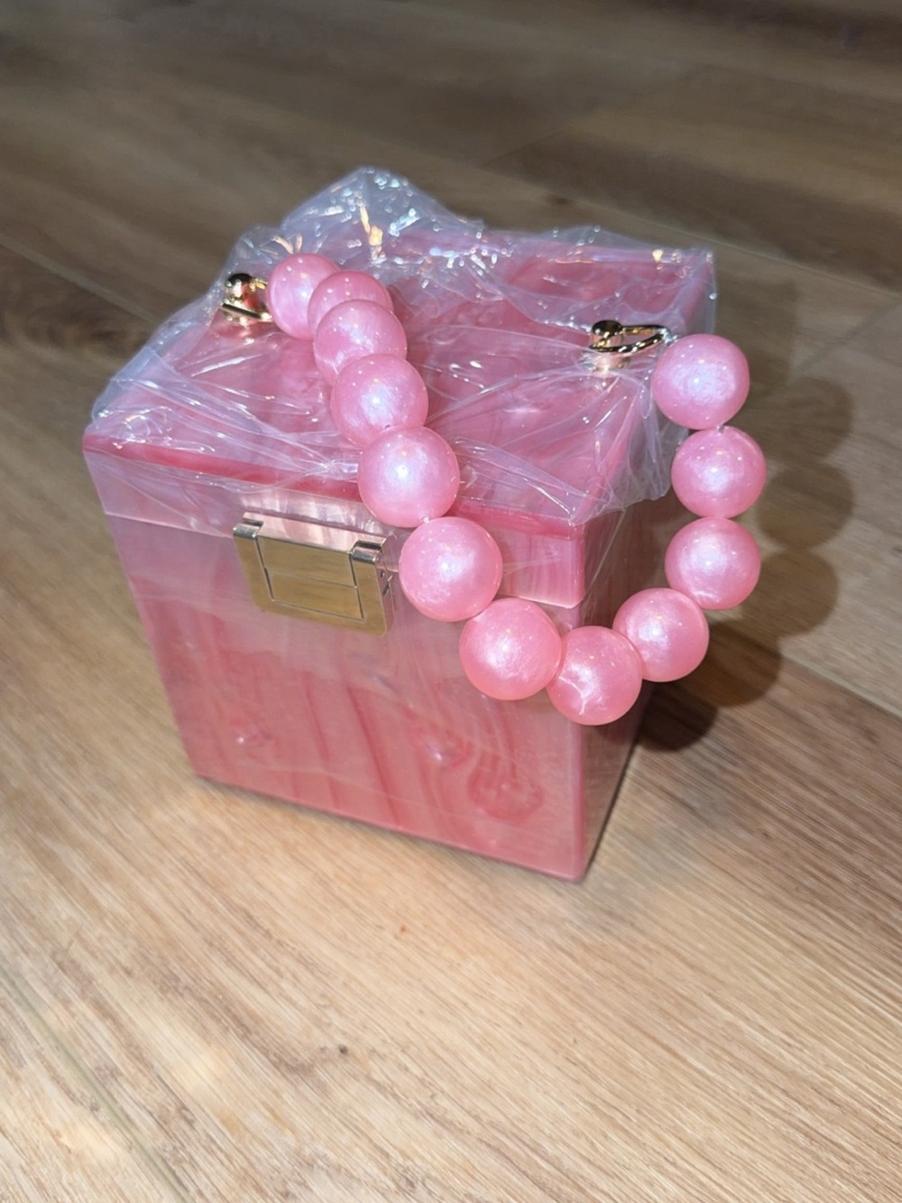 Pink Beaded Handle Jewelry Box - Brand Unknown